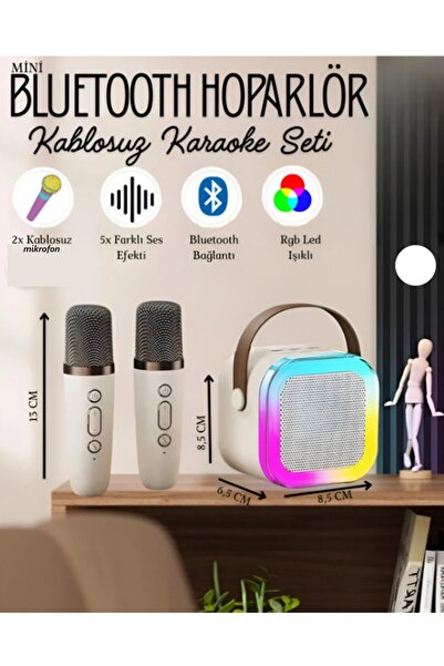 Zoli KARAOKE HOPARLÖR ŞARJLI KABLOSUZ MİKROFONLU YÜKSEK SESLİ RENKLİ RGB IŞIK...