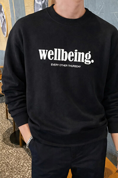 COMBİNE MİCHAİL Wellbeing Themed Printed Men's Black Sweatshirt