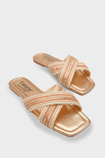 Capone Outfitters Ketty Flat Heeled Shiny Blunt Toe Cross Strap Women's Slippers