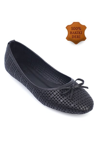 Capone Outfitters Ava Hakiki Deri Hasır Baskılı Kadın Babet