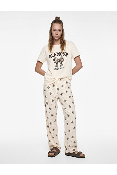 Koton Short Sleeve Crew Neck Bowknot Printed Cotton Pajama Set