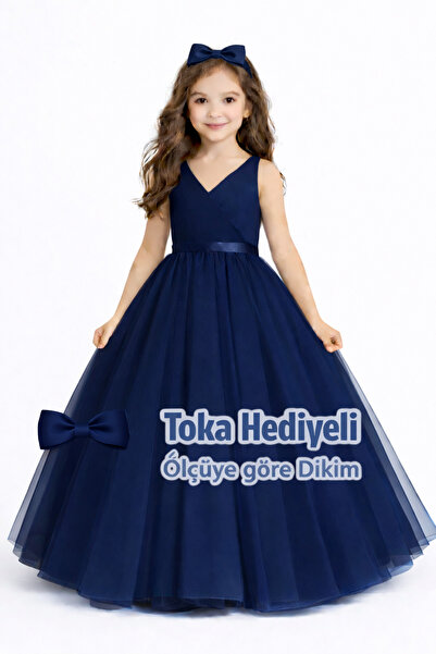 SUNEH Kız çocuk Lacivert Anvelop Mezuniyet Doğum Günü Elbise
