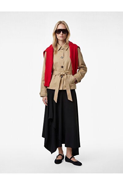 Koton Дълъг ръкав, копчета, джобове, колан, къс габардинен тренч