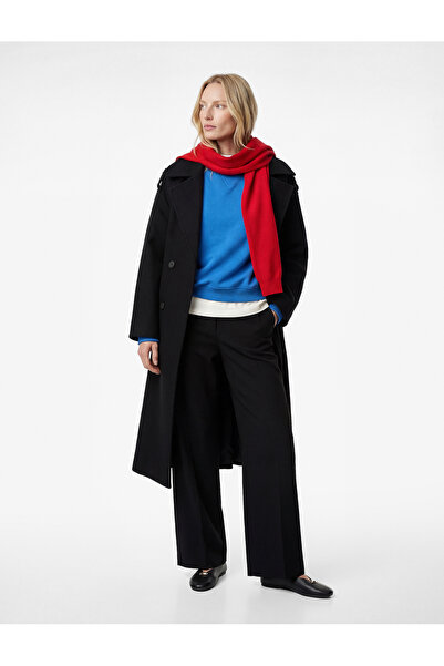 Koton Uzun Kollu Kemerli Kruvaze Uzun Trenç Kaşe Kaban