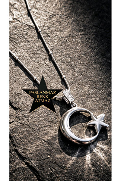 stainless steell 316L Steel Silver Moon Star Women's Necklace
