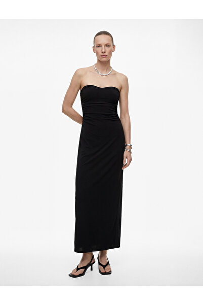 Koton Drapeli Kolsuz Slim Fit Bodycon Midi Straplez Abiye Elbise