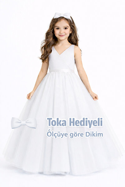 SUNEH Kız çocuk Beyaz Anvelop Mezuniyet Doğum Günü Elbise