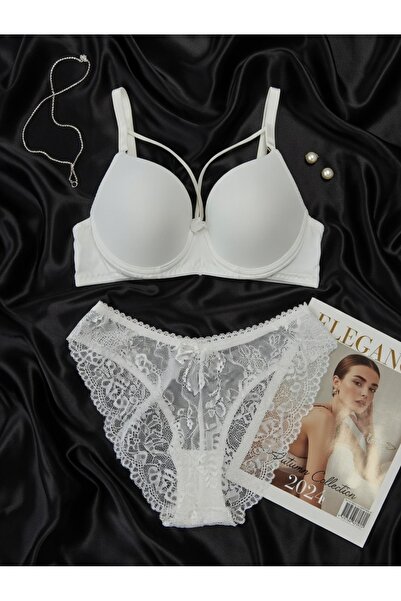 WOMEN'S WORLD FANTASY Дънки с дантелена подгъвка и бял сутиен