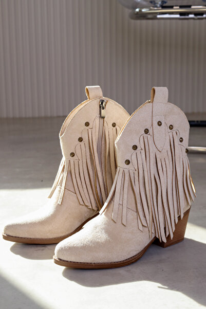 Stil Durağı ST147 MODEL 5 CM HEEL WESTERN BOOTS WITH TASSEL DETAIL TEN.SUET
