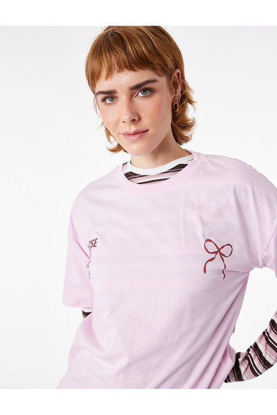 Koton Μπλουζάκι με κοντό μανίκι με λαιμόκοψη με φιόγκο με στάμπα στην πλάτη