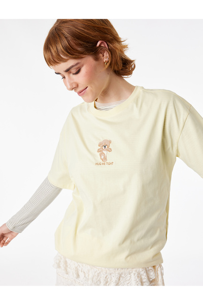 Koton Tricou confortabil din bumbac, cu mânecă scurtă, imprimat, cu decolteu ...