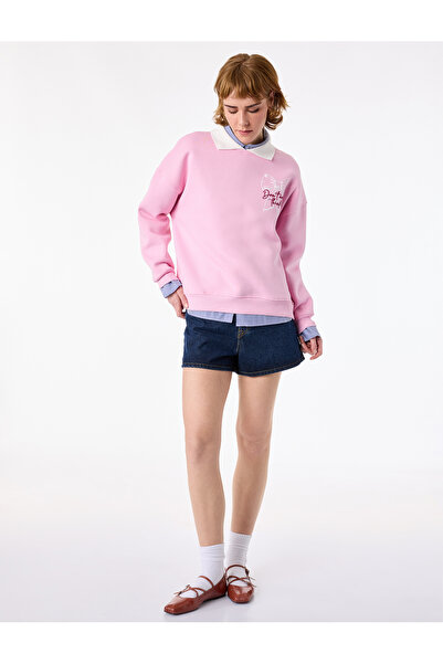 Koton Άνετο μακρυμάνικο φούτερ με λεπτομέρεια κεντήματος, φιόγκο και λαιμόκοψ...