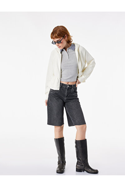 Koton Hanorac din bumbac cu mânecă lungă, cu glugă și fermoar