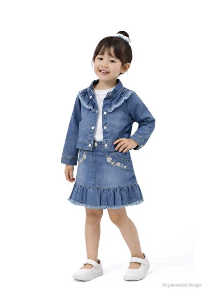 Kumru Σετ 3 τεμαχίων τζιν μπουφάν και φούστα Με κέντημα για κορίτσια, ηλικίες...