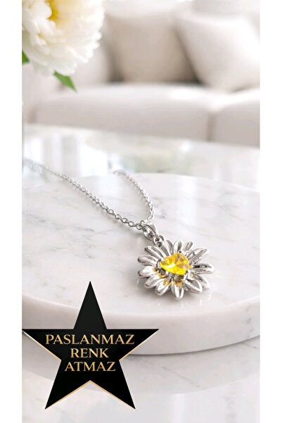 stainless steell 316 L Silver Crystal Stone Daisy Stainless Steel Women's Nec...