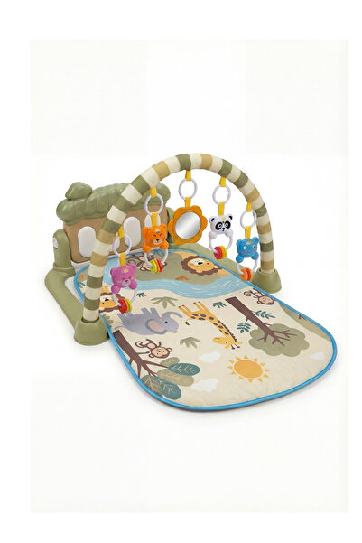PAPAYA Oyun Halısı Aynalı Çıngıraklı Işıklı Müzikli Yeşil Orman Hayvanları Ço...