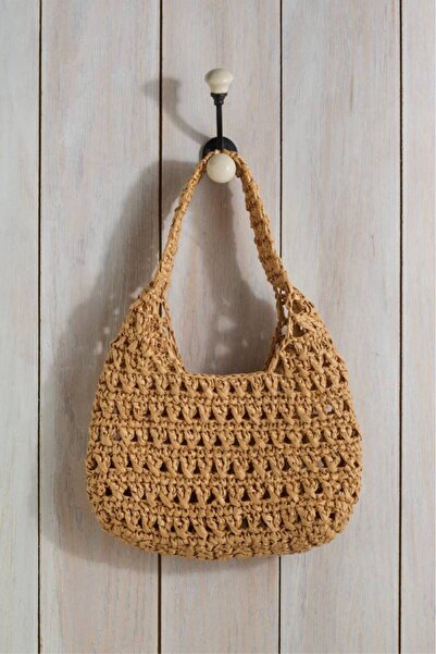 Talinhandmade Raffia Handbag Brown – Hand Knitted, Natural Raffia, Bohemian D...