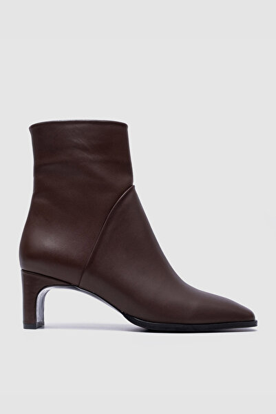 TOGO Kahverengi Hakiki Deri Kadın Topuklu Bot [060293]