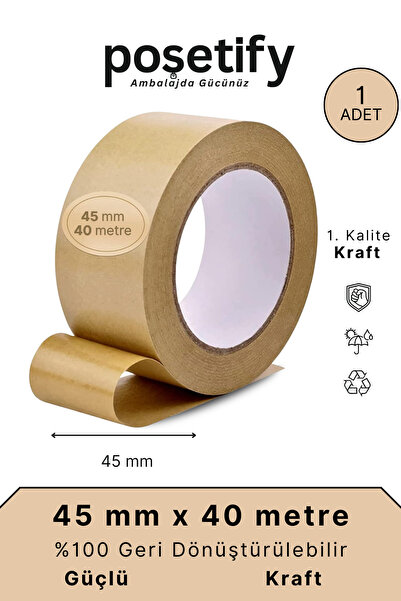 POŞETİFY 45 mm x 40 Metre Kraft Koli Bandı Yapışkanlı Doğal Kağıt Dayanıklı P...