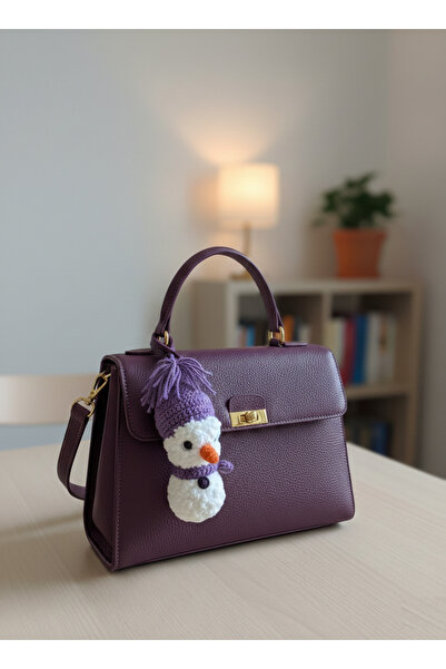 Dogo El Yapımı Amigurumi Lila Beyaz Kardan Adam, Çanta Aksesuarı, Anahtarlık ...