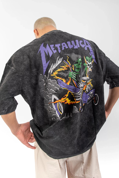 Sokak Butik Omyvatelné černé unisex oversize tričko Metallica Purple Back Pri...