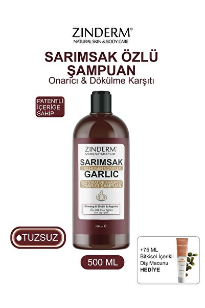 zinderm Saç Dökülmesine Karşı Hızlı Uzamaya Yardımcı TUZSUZ Sarımsaklı Şampua...