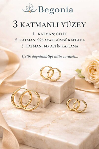 Takıparkxs 24 Ayar Altın Kaplama 925 Ayar Gold Gümüş Üç Boy 3 Çift Unisex Hal...