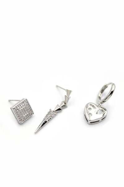 DefneAtes حلق على شكل قلب مكون من 3 قطع - فضي