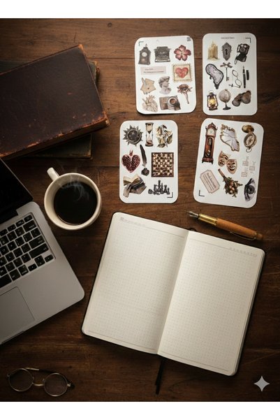 TT sticker 36 Pieces Vintage Dark Academia Sticker Set Bullet Journal Agenda Laptop Tablet Label Sticker