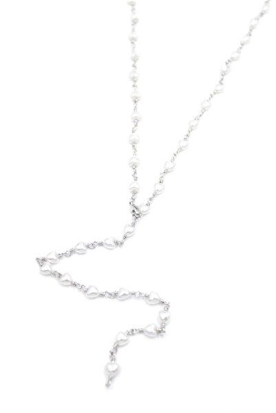 COjans قلادة على شكل حرف Y مع لؤلؤ على شكل قلب - فضي