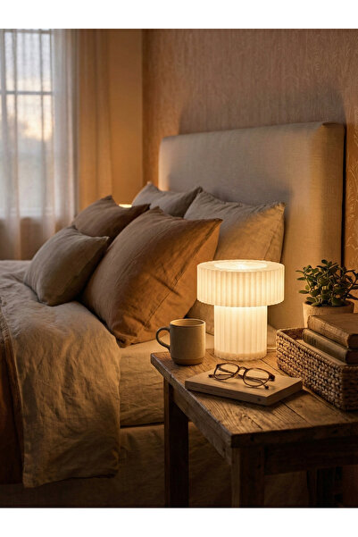 Laurel Design Lumi Pliseli Mantar Masa Lambası, Sıcak Ortam Işığı, Minimal İs...