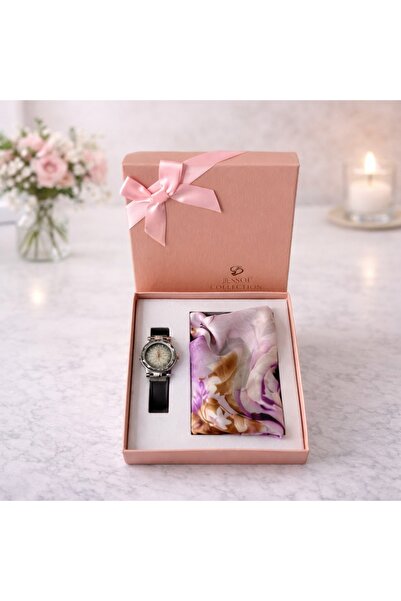 velve Set cadou pentru femei JESOU COLLECTION, ceas dama si esarfa, 17x17cm, ...