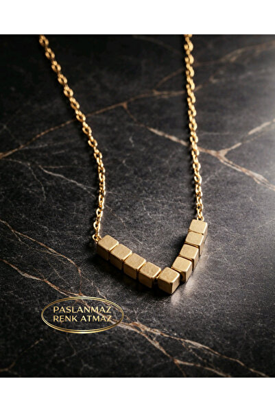 stainless steell 316 L قلادة نسائية من الفولاذ على شكل مكعبات ذهبية مضاد للحس...