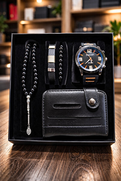 TEKMAKG Erkek Kol Saati Kartlık Tesbih ve 2 Adet Bileklik Kombin Özel Kutulu ...