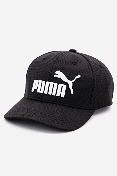 Puma قبعة رجالية مطاطية بشعار العلامة التجارية، باللونين الأسود والأبيض