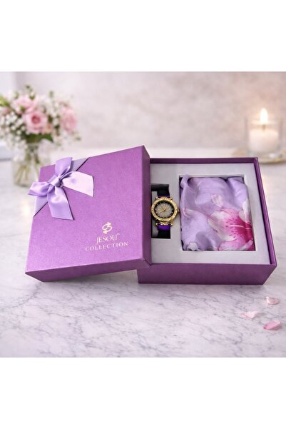 velve Set cadou pentru femei JESOU COLLECTION, cutie cu ceas si esarfa, 16x16...