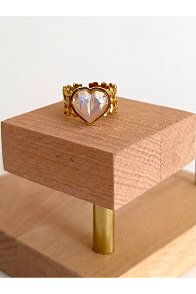 FIERA JEWELRY خاتم نسائي من الذهب الصلب على شكل قلب