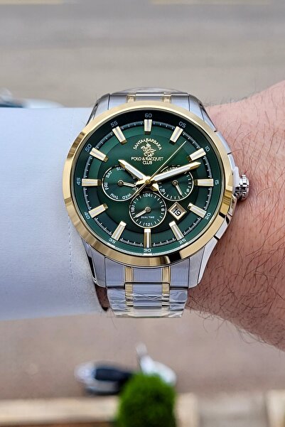 Santa Barbara Polo & Racquet Club Green Dial Gold Metallic Color 2 Year Warra...
