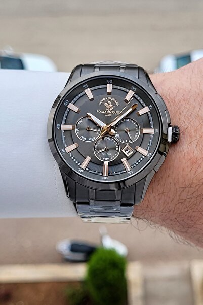 Santa Barbara Polo & Racquet Club Bronze Black Color 2 Year Warranty 45 mm Me...