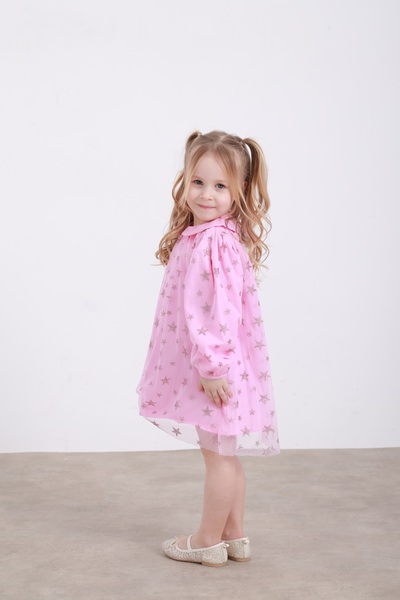 le petit sole Kız Çocuk Yıldız Baskılı Elbise
