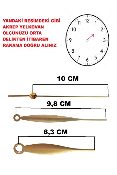 CNR SHOP Saat Mekanizması İçin Akrep Yelkovan Saniye Seti GOLD Renk (Malzeme ...