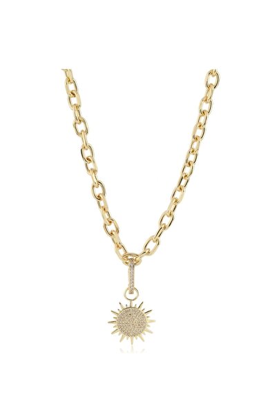 hediye Güneş şekilli taşlı gold kolye 14 K
