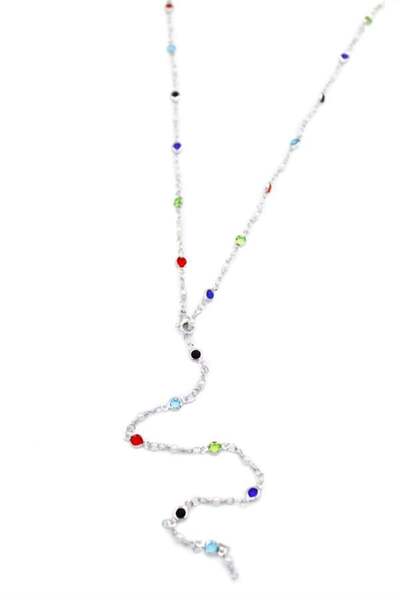 ahsun قلادة حجر ملون على شكل حرف Y - فضي