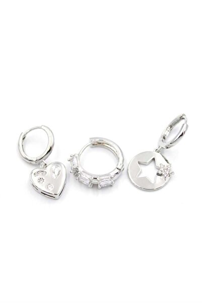 Generic Brand 3-Piece Heart Star Earrings - Silver