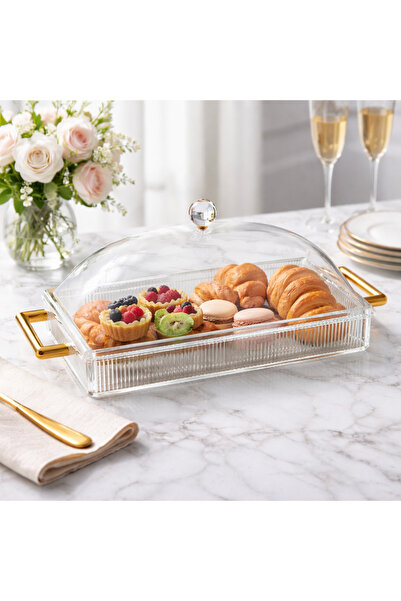 Abareek Al Safa Acrylic serving tray with a lid and gold handles. Can be used...