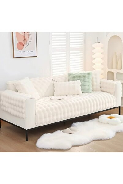 DAHABELLA LUXE HOME Rabbit Plush Pattern Three-Person Sofa Cover (1 Pc) Measu...