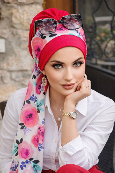 Aişe tesettür Φουλάρι με φούξια λουλουδάτο σχέδιο