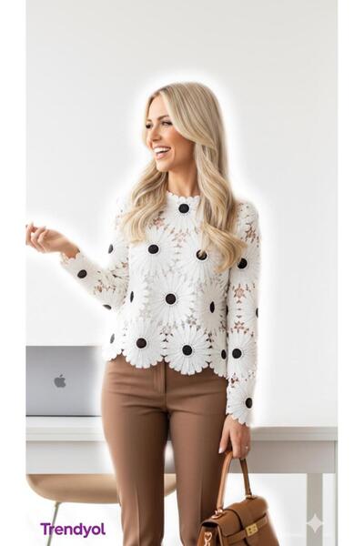 AVC Tığ İşi Bluz Kadın Papatya Motifli Standart Beden