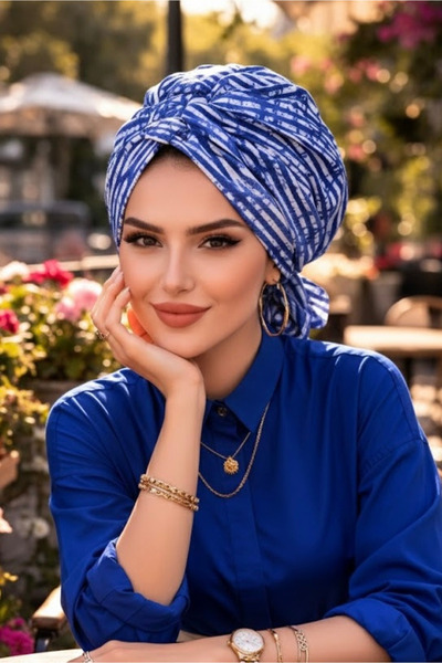 Aişe tesettür Котик Синій у смужку з пряжкою