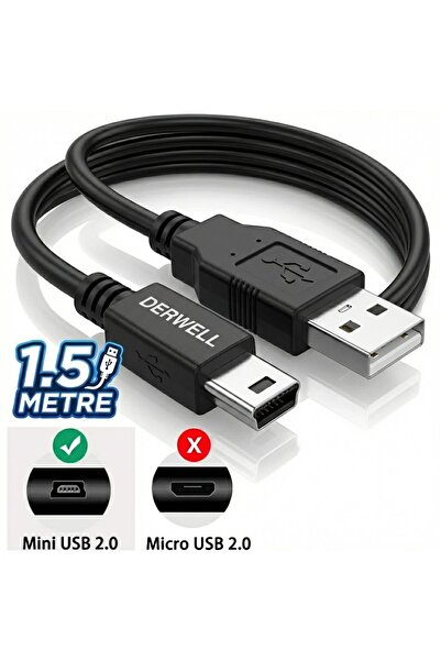 Derwell 1.5 Metre V3 Ps3 Kol Şarj Kablosu 5 Pin Mini Usb Usb5-pin 2.0 Erkek A...